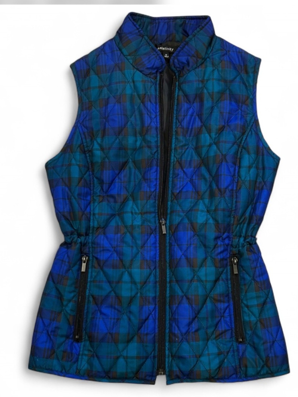 Relativity Teal and Royal Blue Quilted Plaid Vest